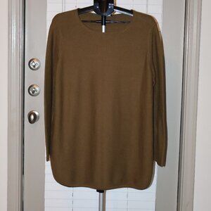 Eileen Fisher 100% Organic Cotton Jersey Long Sleeve – Olive Green, Size L –